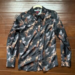 Women’s satin and fringe Horse Print Shirt